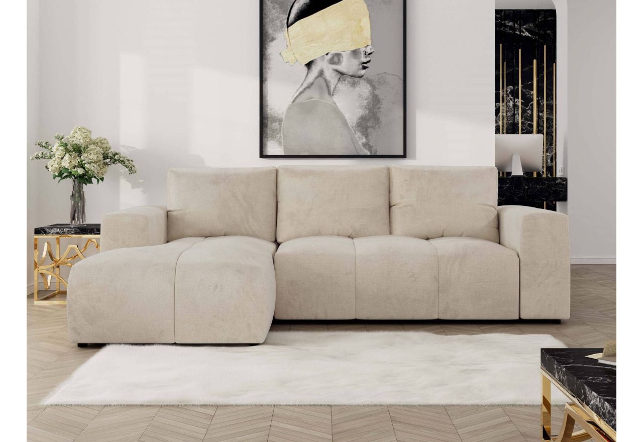 Narożnik MONIVA L - strona lewa - beżowy, welwet