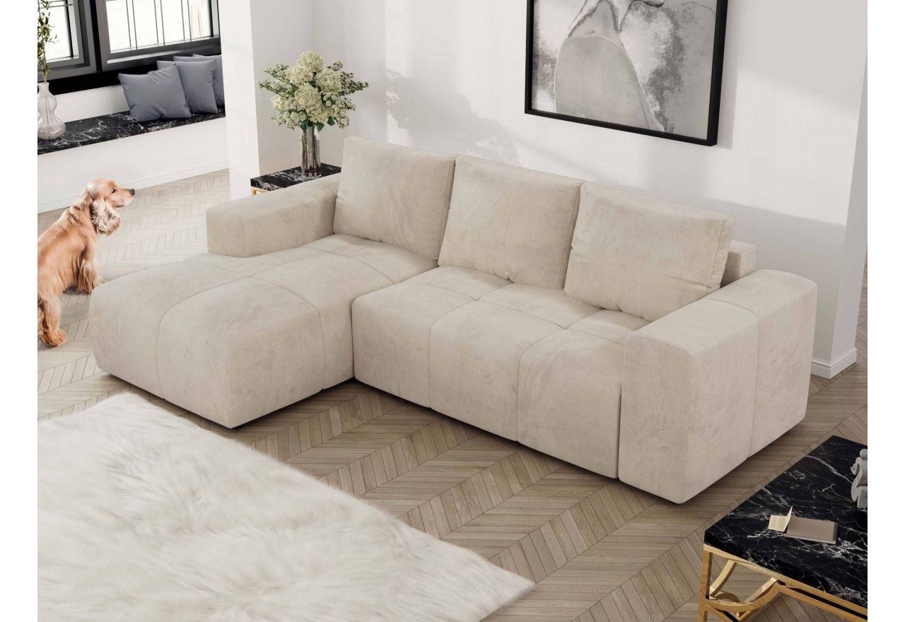 Narożnik MONIVA L - strona lewa - beżowy, welwet