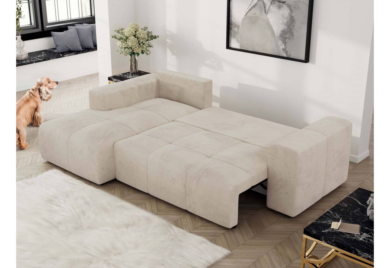 Narożnik MONIVA L - strona lewa - beżowy, welwet