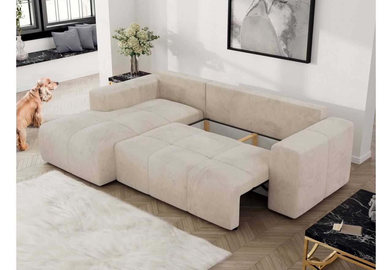 Narożnik MONIVA L - strona lewa - beżowy, welwet