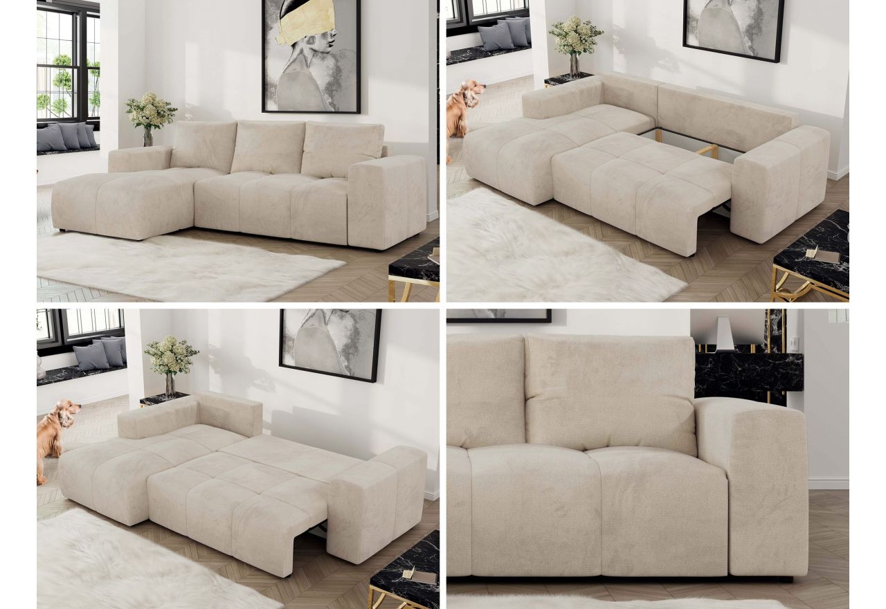 Narożnik MONIVA L - strona lewa - beżowy, welwet