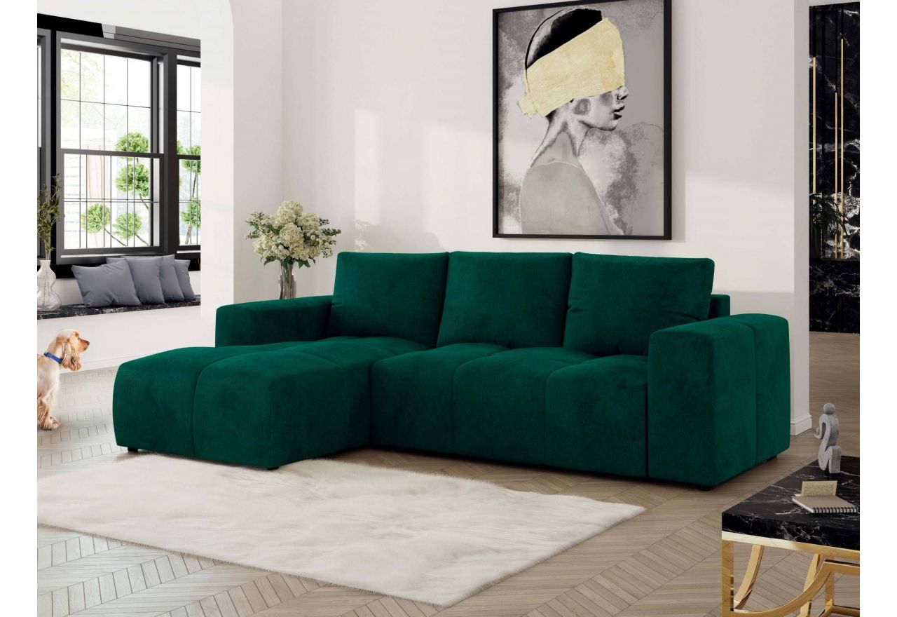 Narożnik MONIVA L - strona lewa - ciemnozielony, welwet
