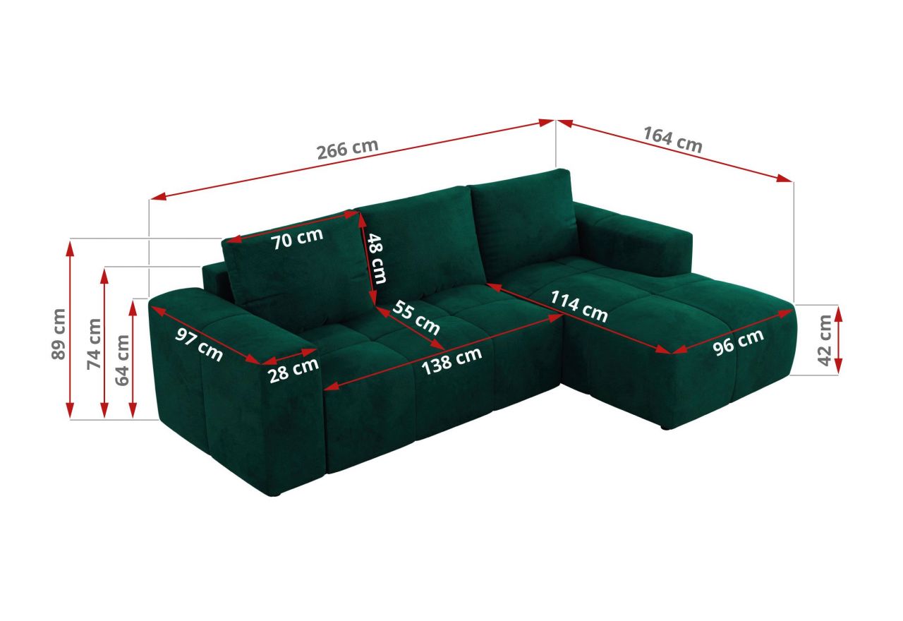 Narożnik MONIVA L - strona lewa - ciemnozielony, welwet