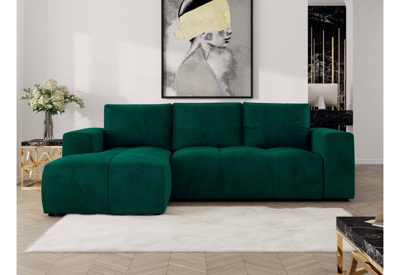 Narożnik MONIVA L - strona lewa - ciemnozielony, welwet