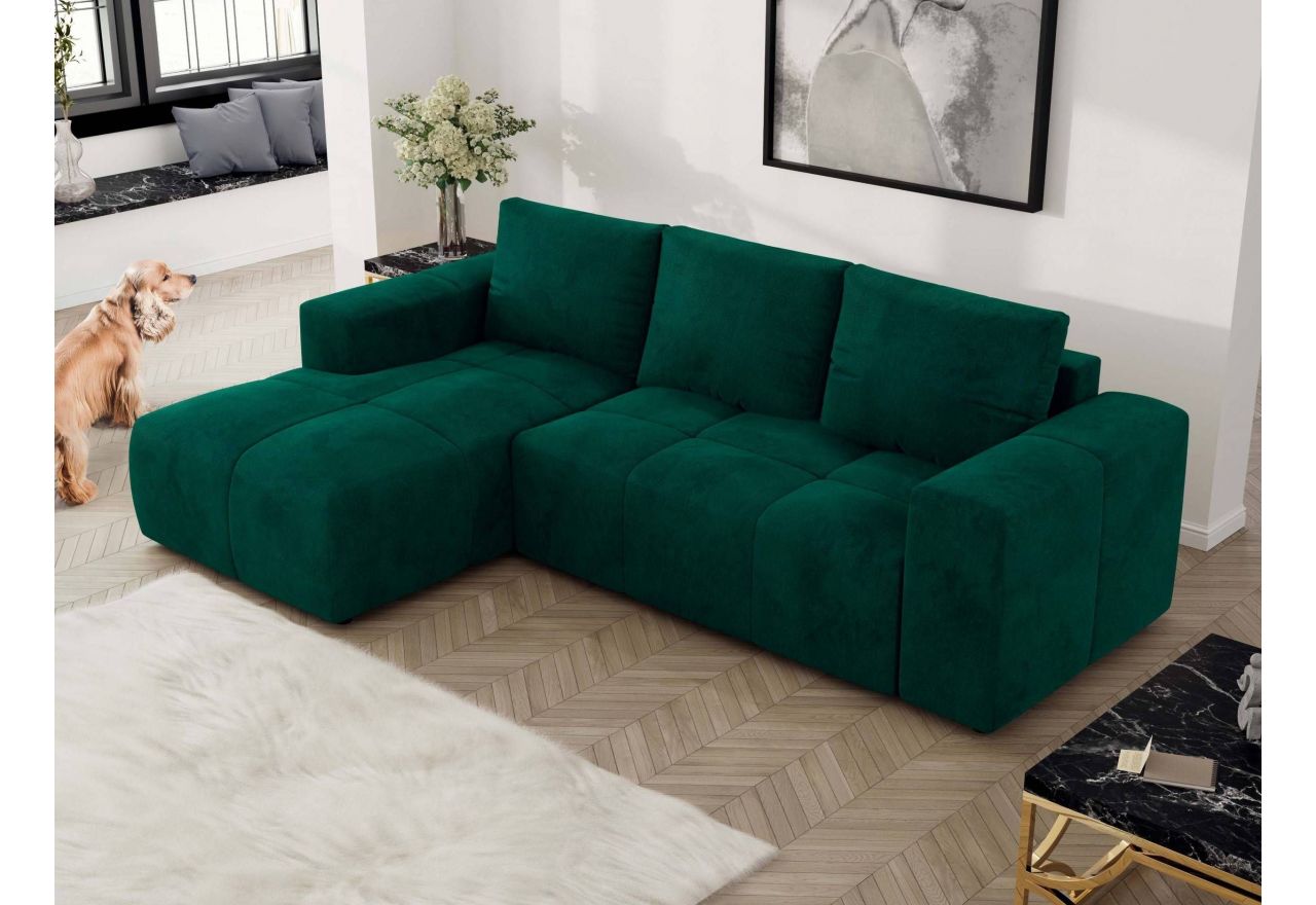 Narożnik MONIVA L - strona lewa - ciemnozielony, welwet