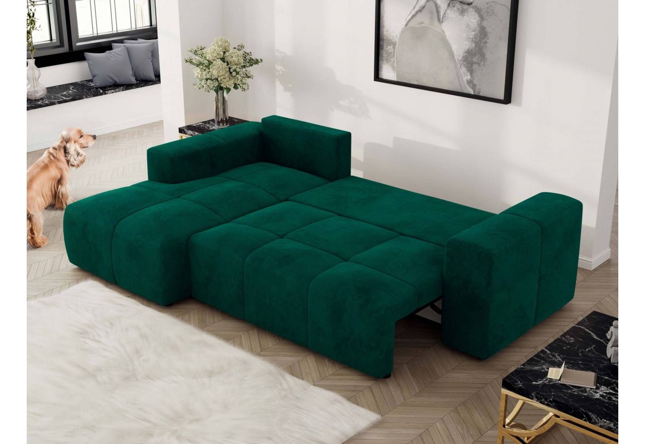 Narożnik MONIVA L - strona lewa - ciemnozielony, welwet