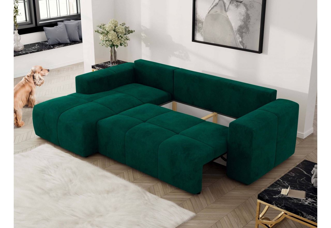 Narożnik MONIVA L - strona lewa - ciemnozielony, welwet