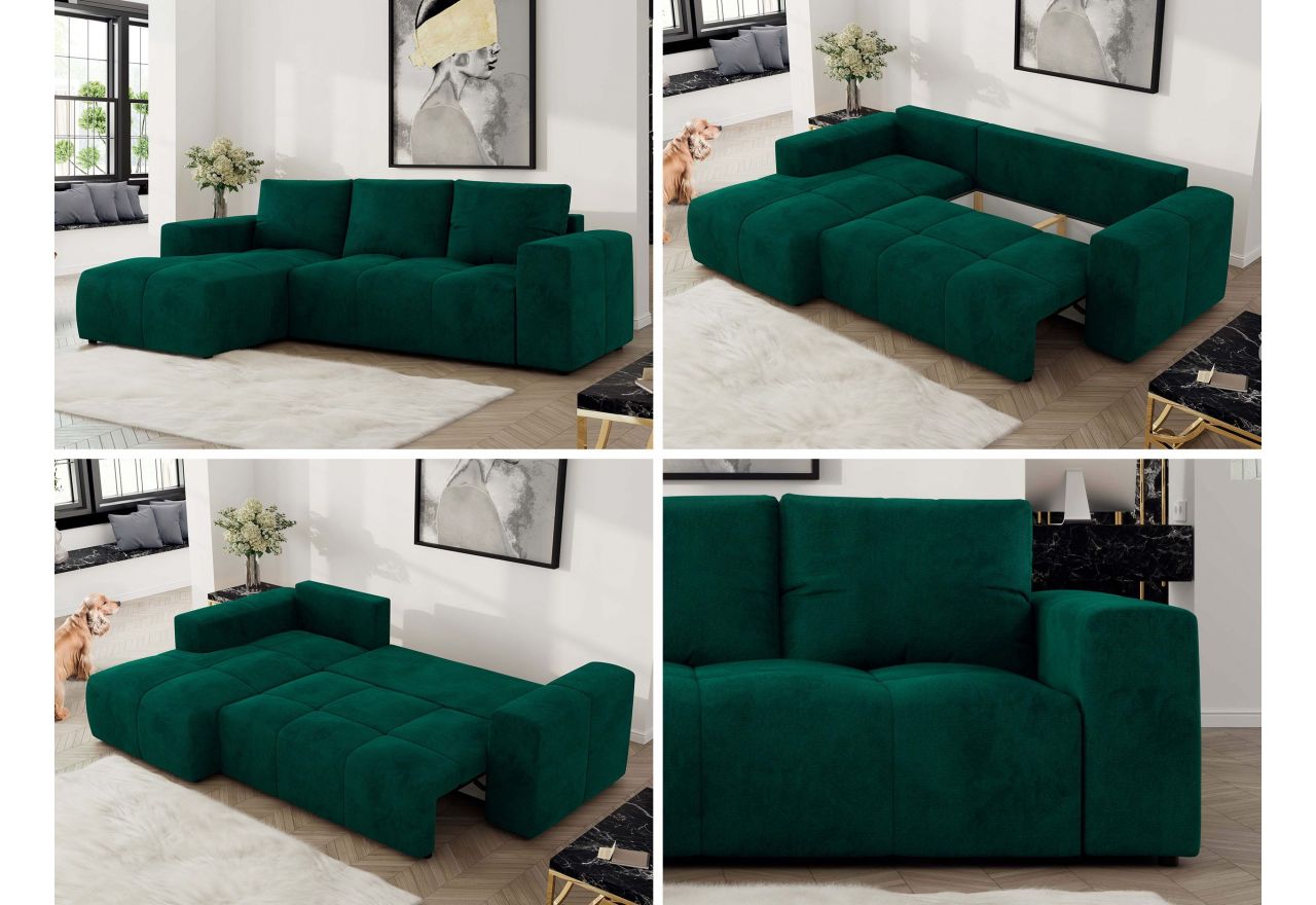 Narożnik MONIVA L - strona lewa - ciemnozielony, welwet