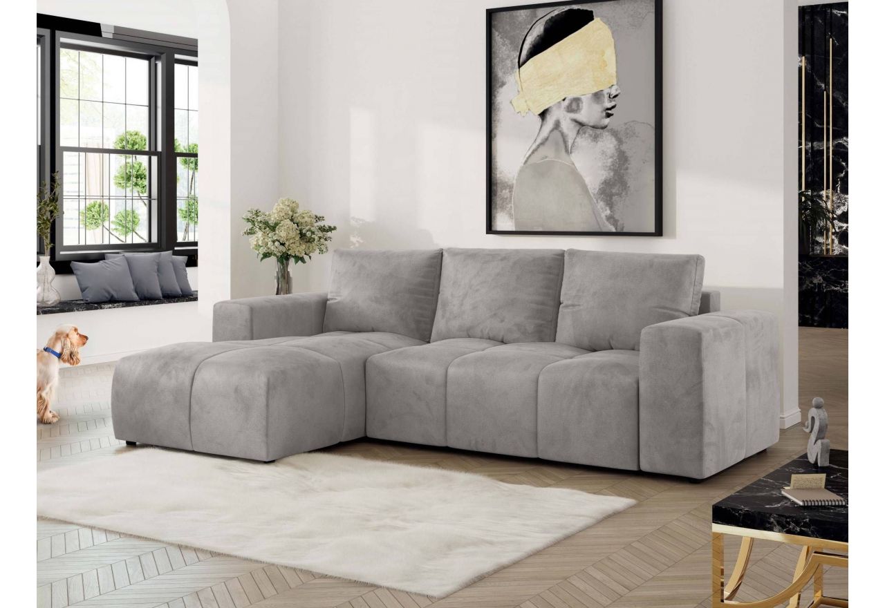 Narożnik MONIVA L - strona lewa - jasnoszary, welwet