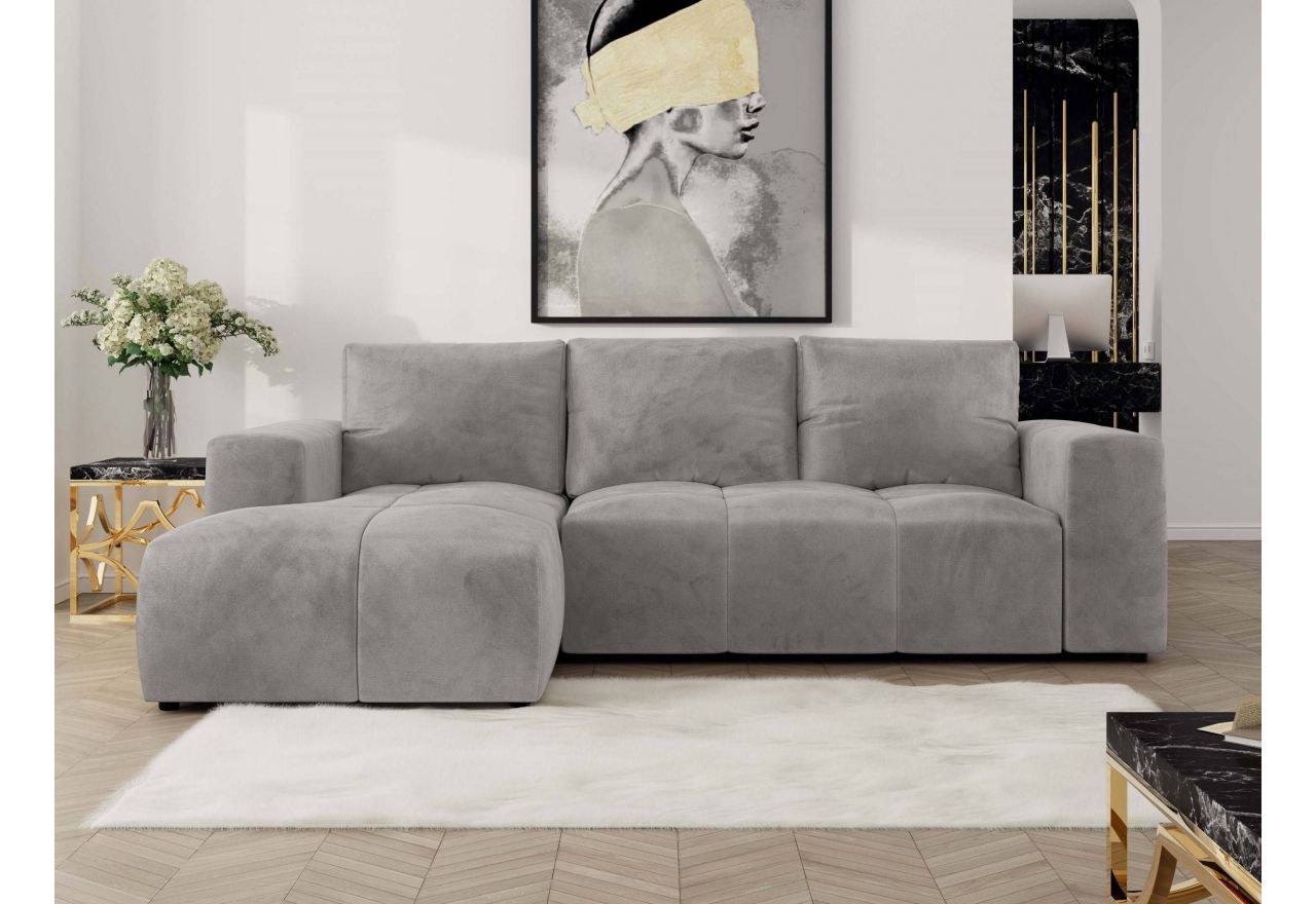 Narożnik MONIVA L - strona lewa - jasnoszary, welwet