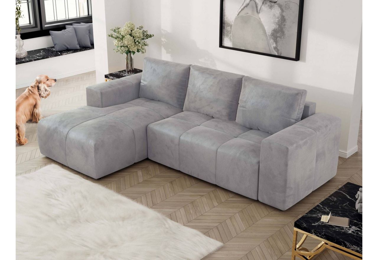 Narożnik MONIVA L - strona lewa - jasnoszary, welwet