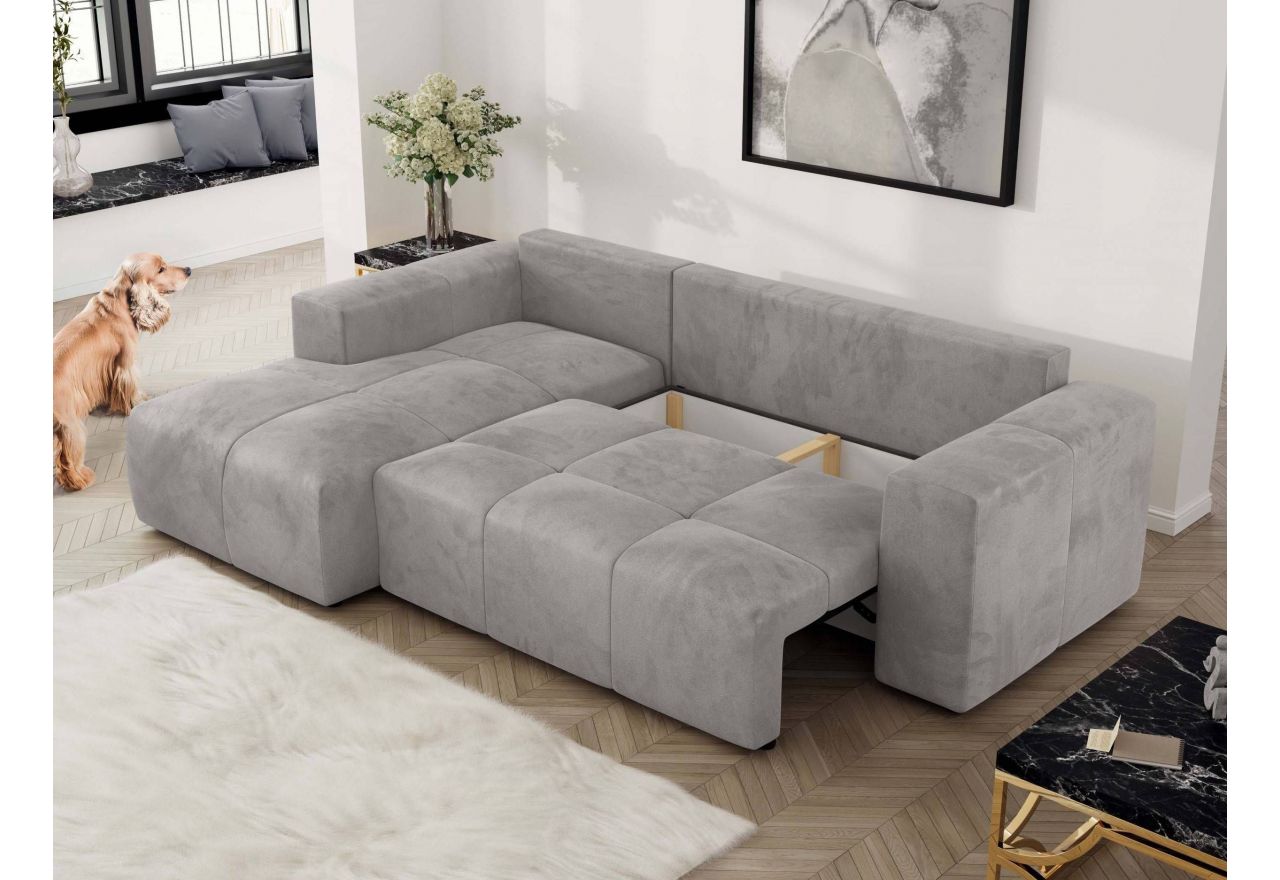 Narożnik MONIVA L - strona lewa - jasnoszary, welwet