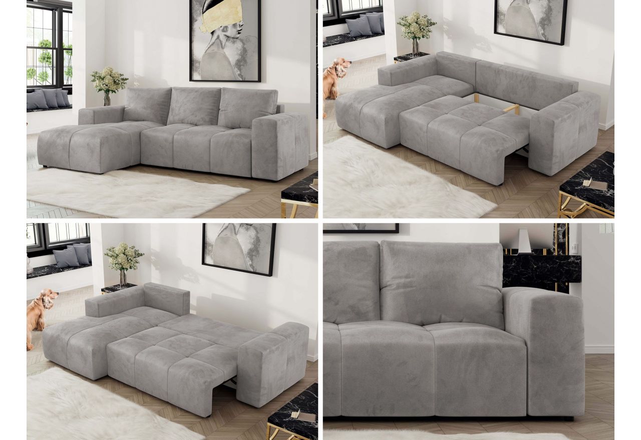 Narożnik MONIVA L - strona lewa - jasnoszary, welwet