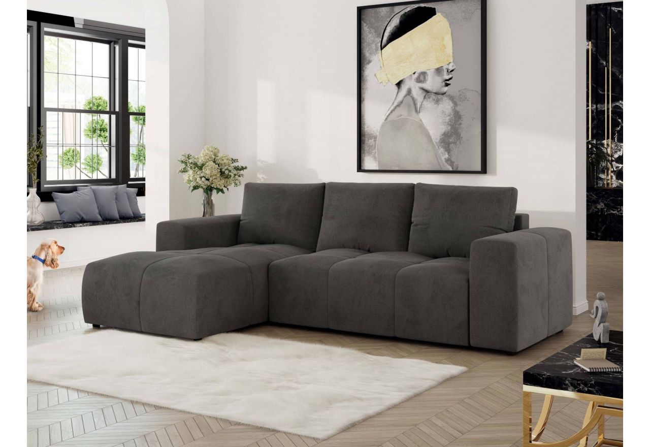 Narożnik MONIVA L - strona lewa - ciemnoszary, welwet