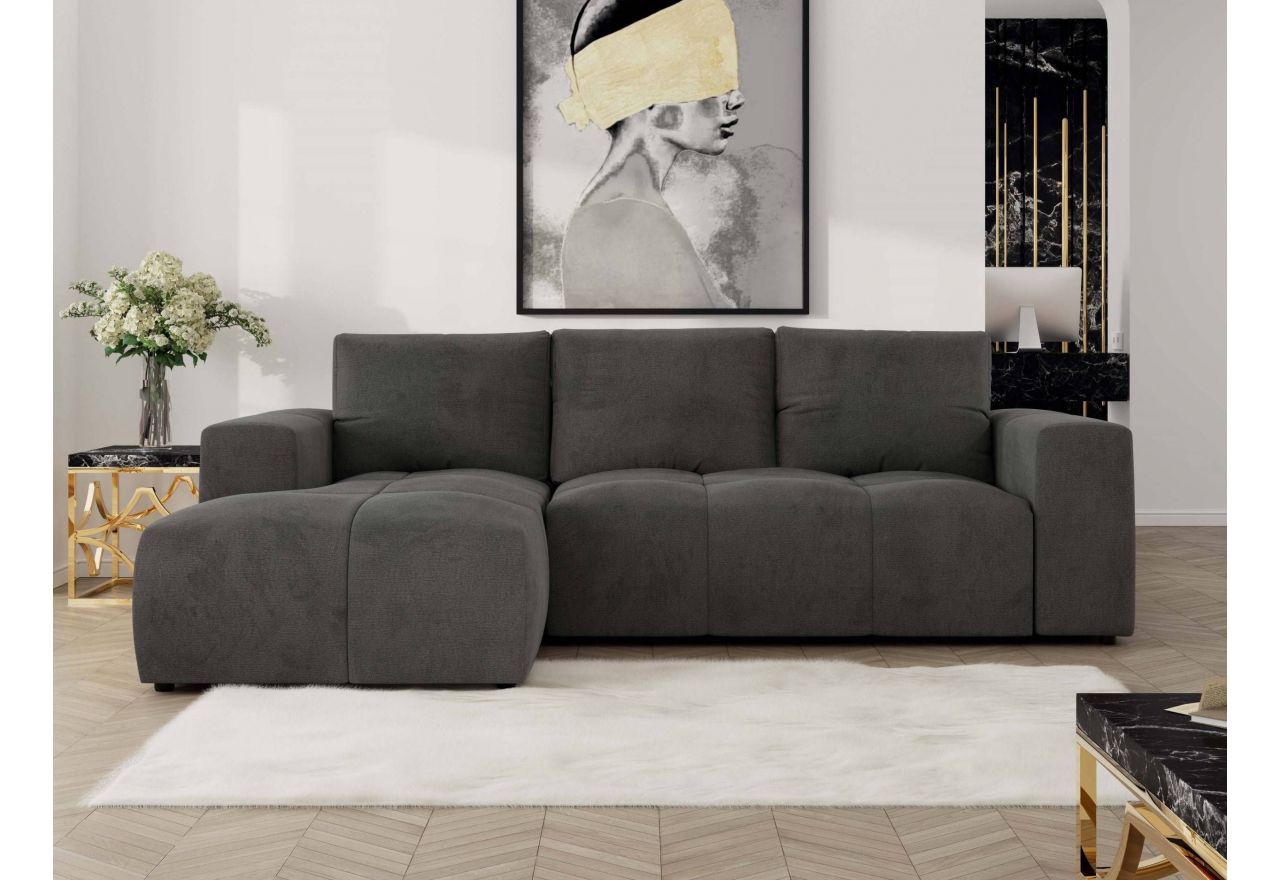 Narożnik MONIVA L - strona lewa - ciemnoszary, welwet