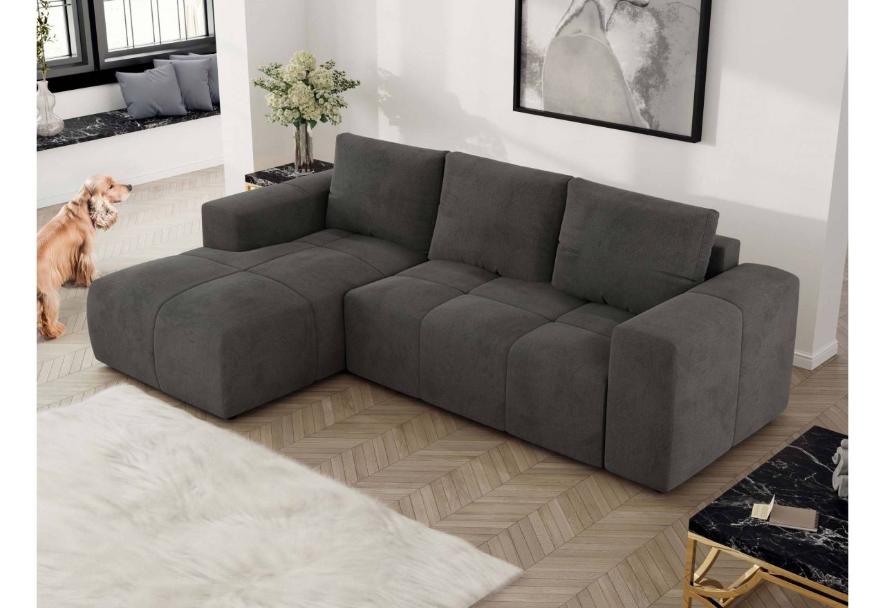 Narożnik MONIVA L - strona lewa - ciemnoszary, welwet