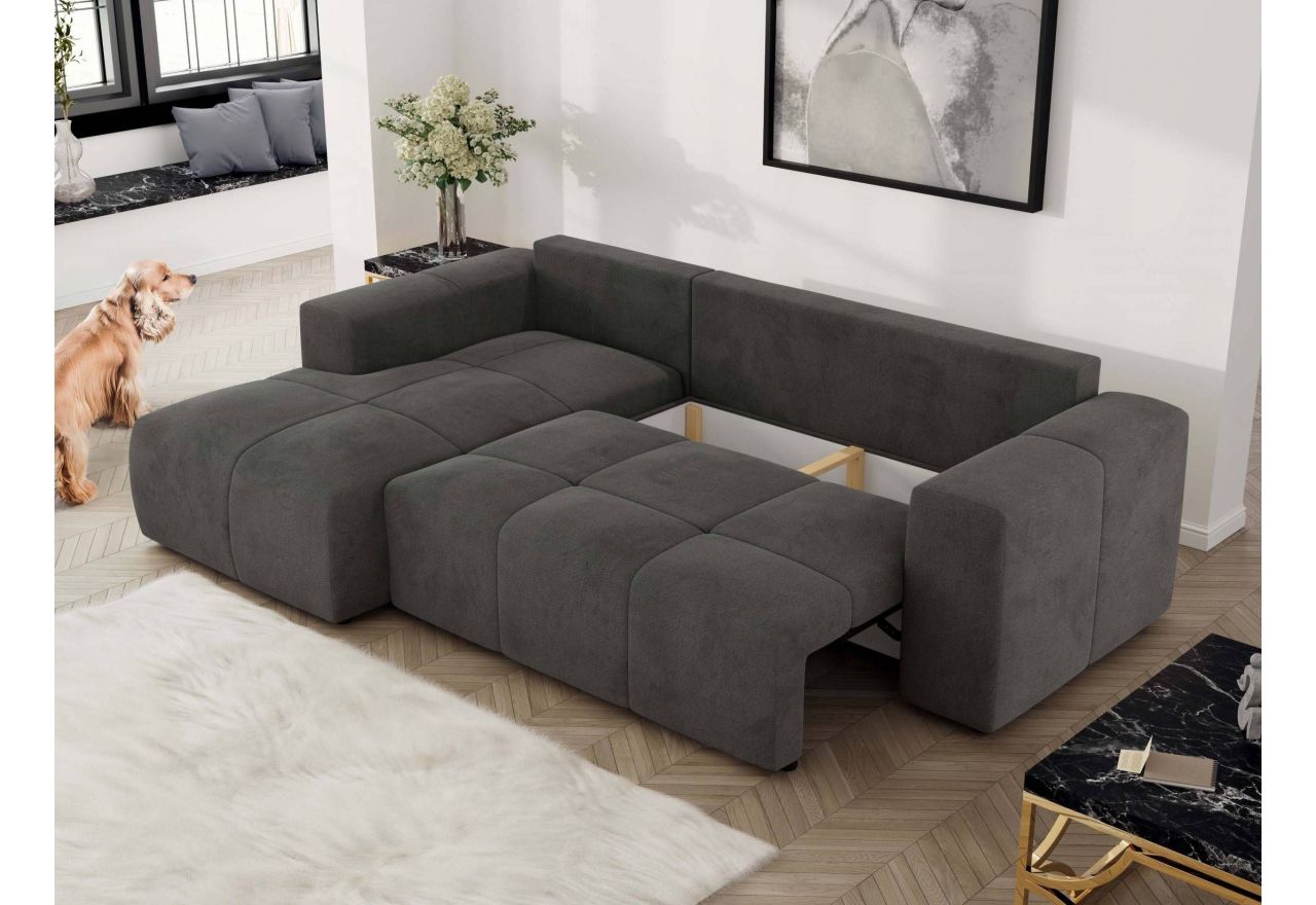 Narożnik MONIVA L - strona lewa - ciemnoszary, welwet