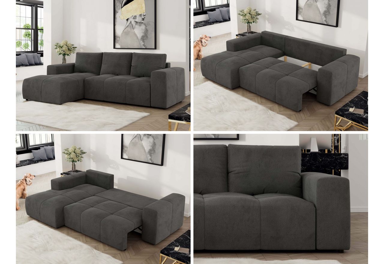 Narożnik MONIVA L - strona lewa - ciemnoszary, welwet