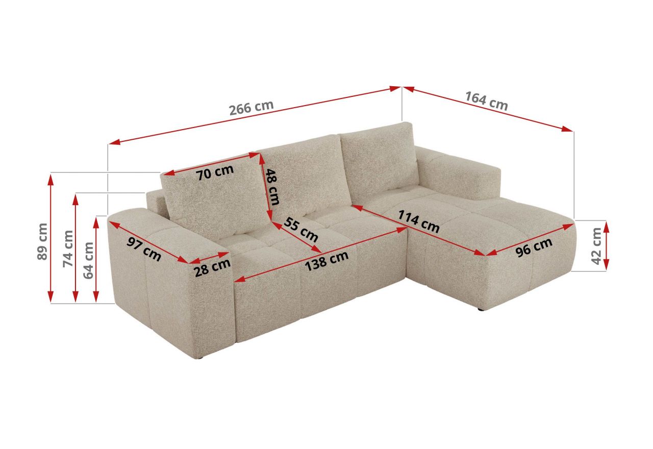 Narożnik MONIVA L - strona lewa - kremowy, struktura