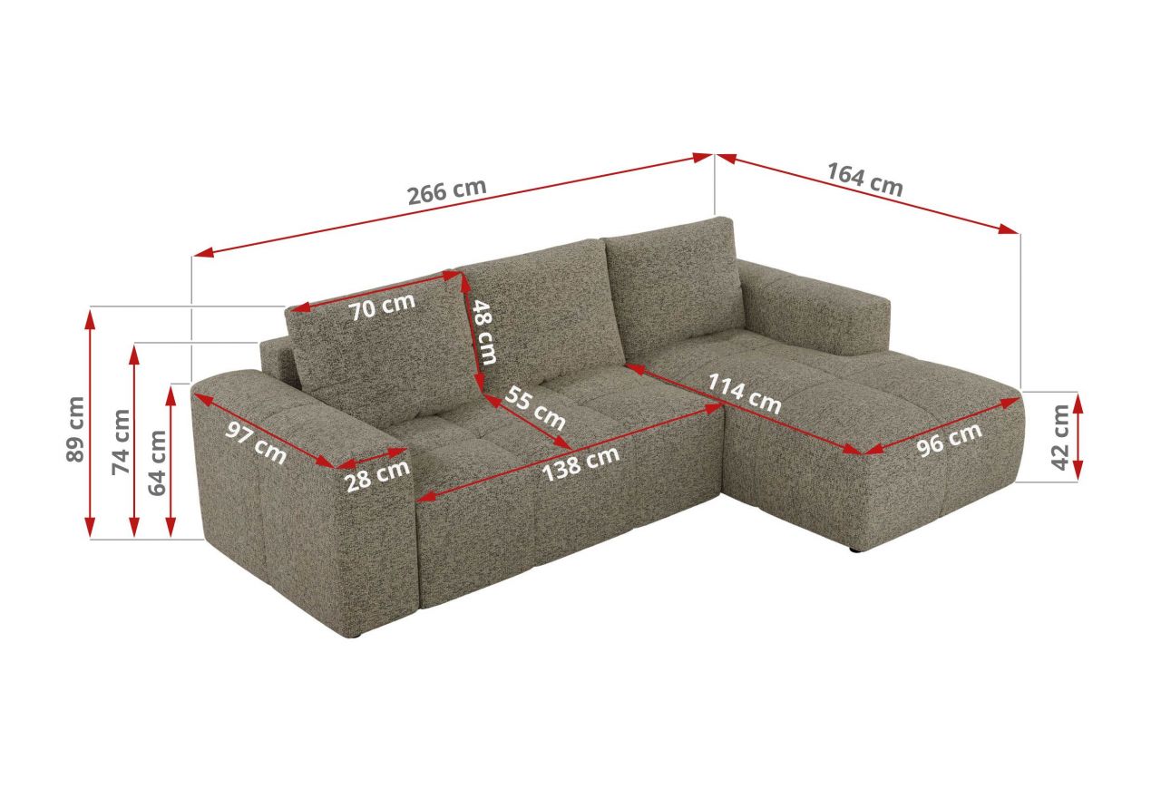 Narożnik MONIVA L - strona lewa - ciemnobeżowy, struktura