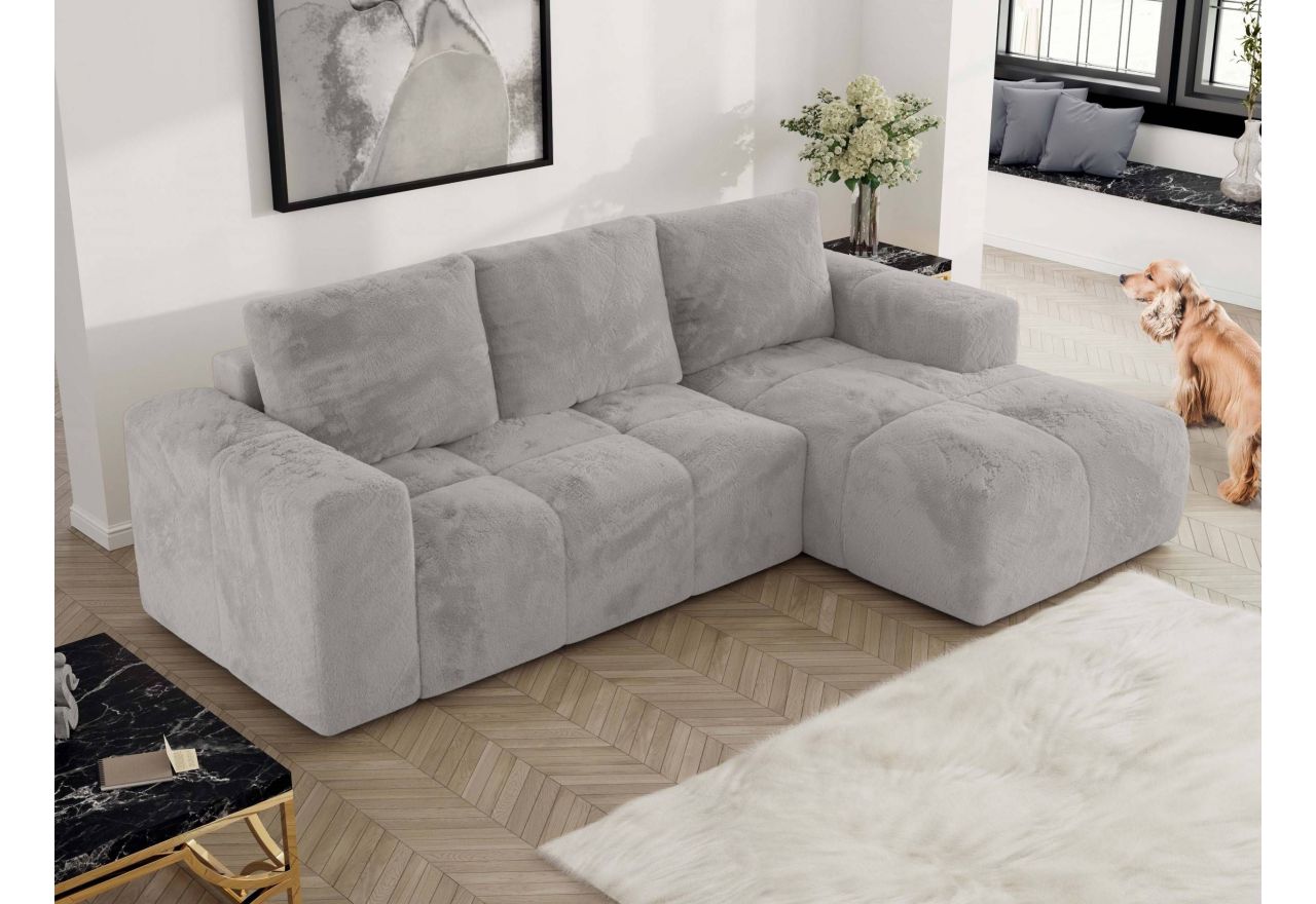 Narożnik MONIVA L - strona prawa - jasnoszary, plusz