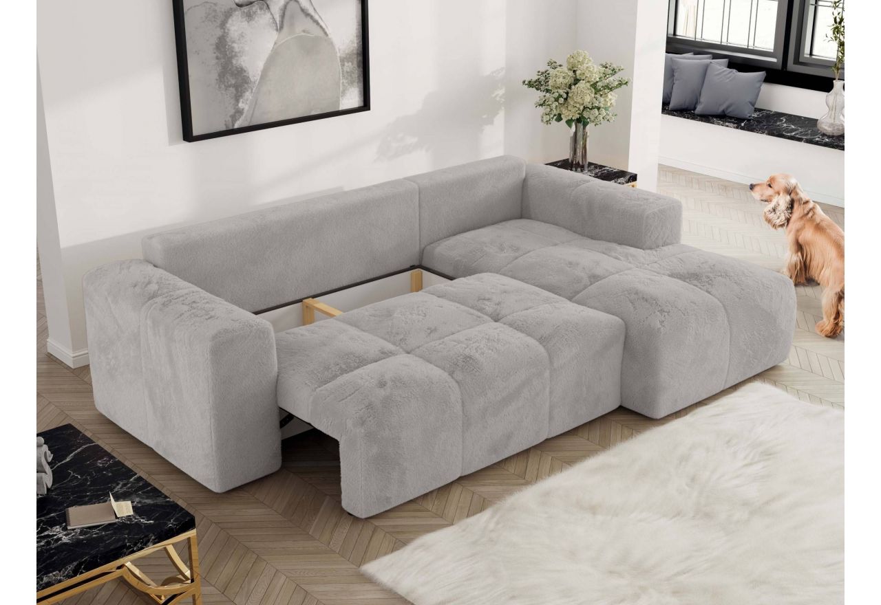 Narożnik MONIVA L - strona prawa - jasnoszary, plusz