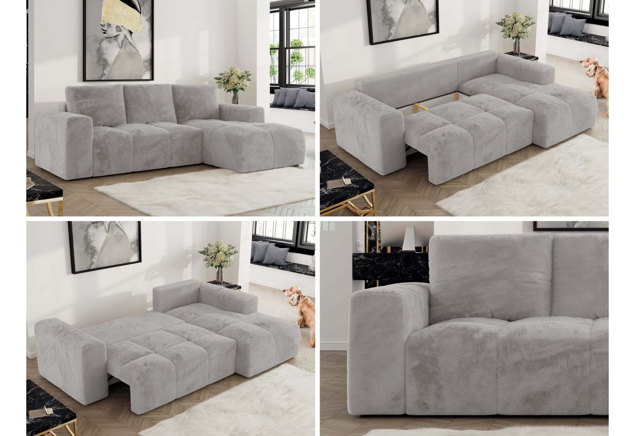 Narożnik MONIVA L - strona prawa - jasnoszary, plusz