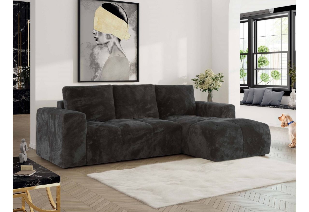 Narożnik MONIVA L - strona prawa - ciemnoszary, plusz