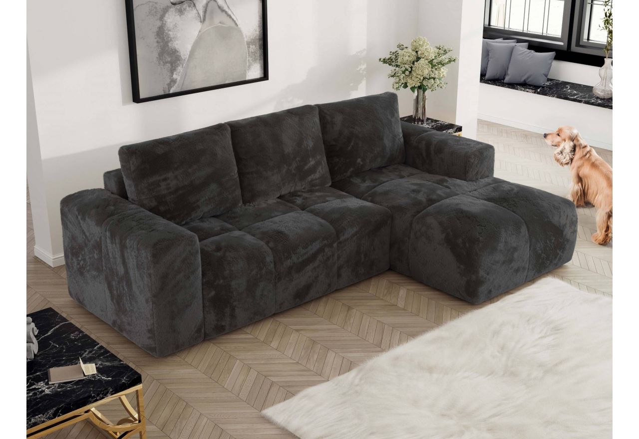 Narożnik MONIVA L - strona prawa - ciemnoszary, plusz