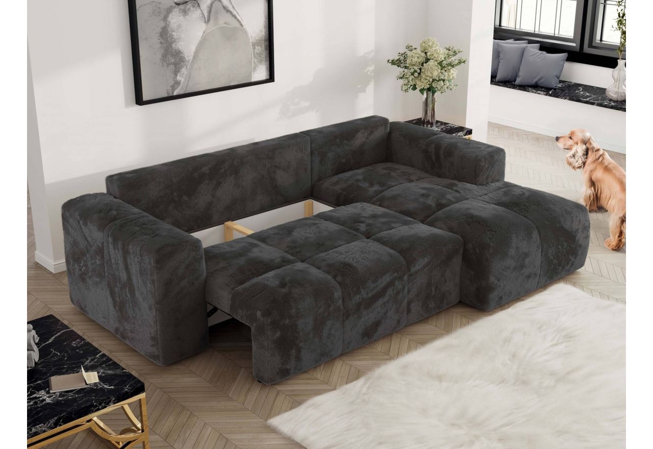 Narożnik MONIVA L - strona prawa - ciemnoszary, plusz