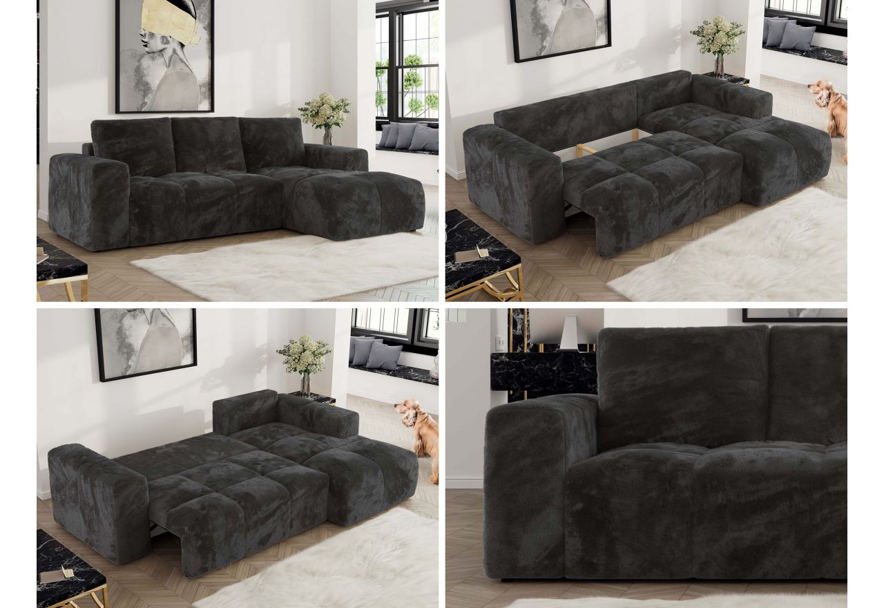 Narożnik MONIVA L - strona prawa - ciemnoszary, plusz