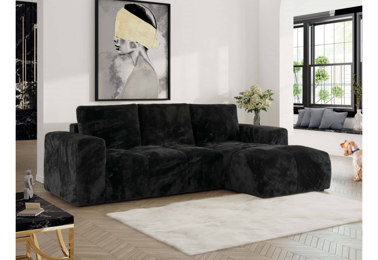 Narożnik MONIVA L - strona prawa - czarny, plusz