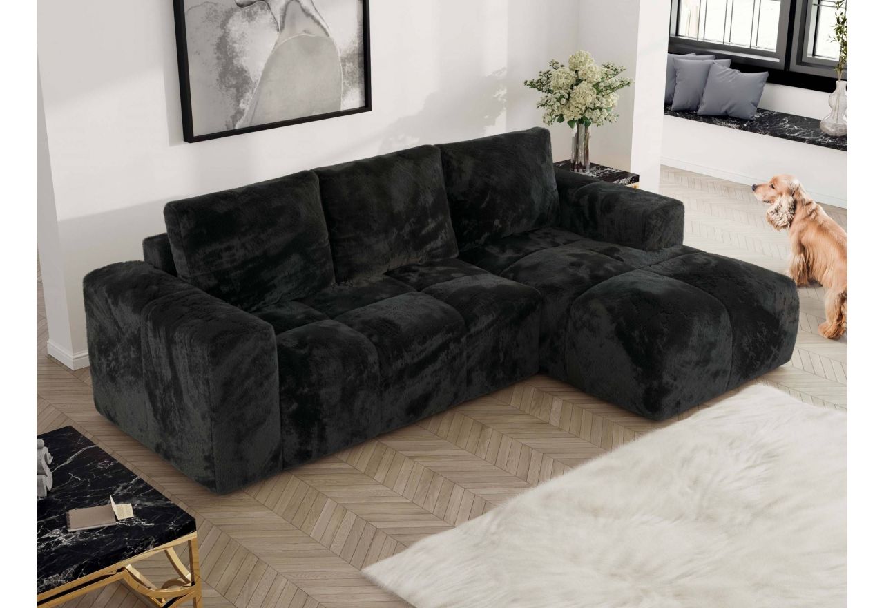 Narożnik MONIVA L - strona prawa - czarny, plusz