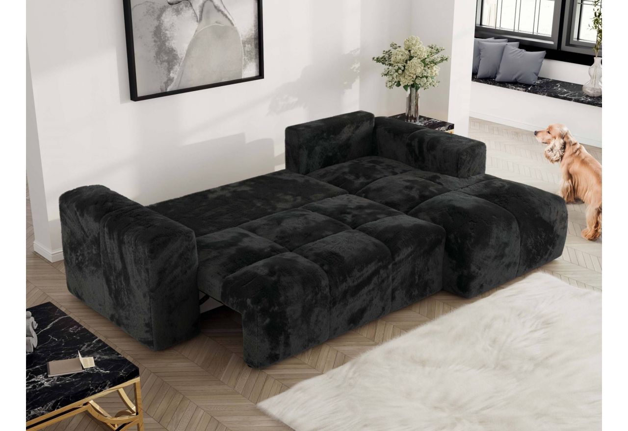 Narożnik MONIVA L - strona prawa - czarny, plusz