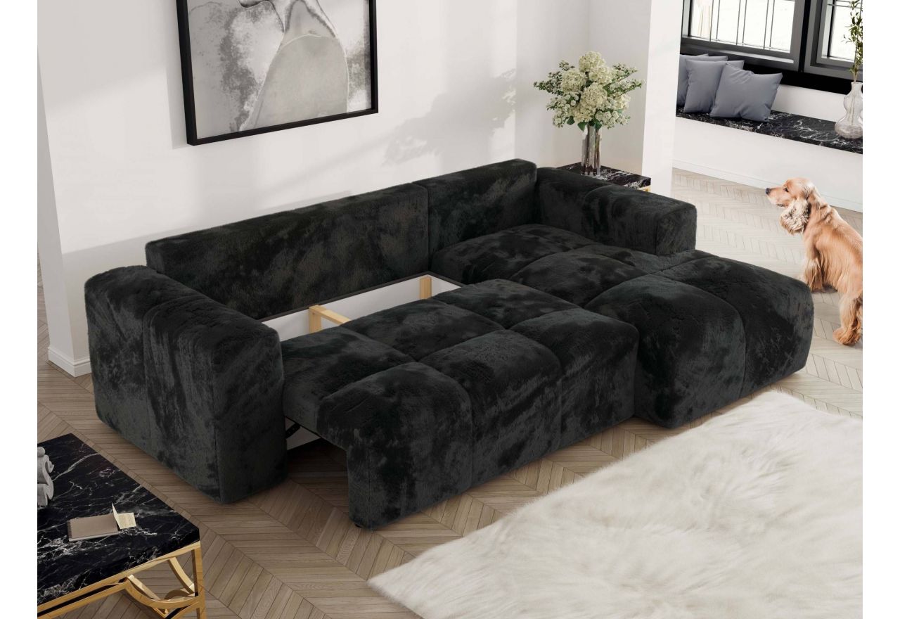 Narożnik MONIVA L - strona prawa - czarny, plusz