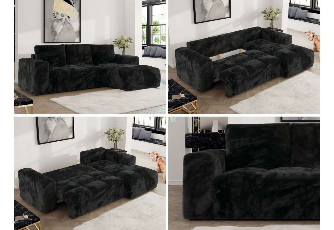 Narożnik MONIVA L - strona prawa - czarny, plusz