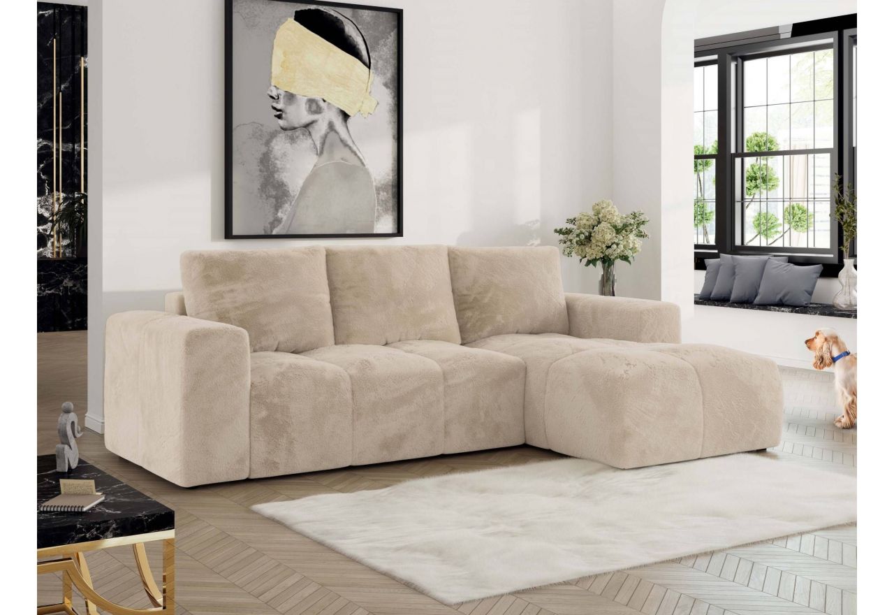 Narożnik MONIVA L - strona prawa - kremowy, plusz