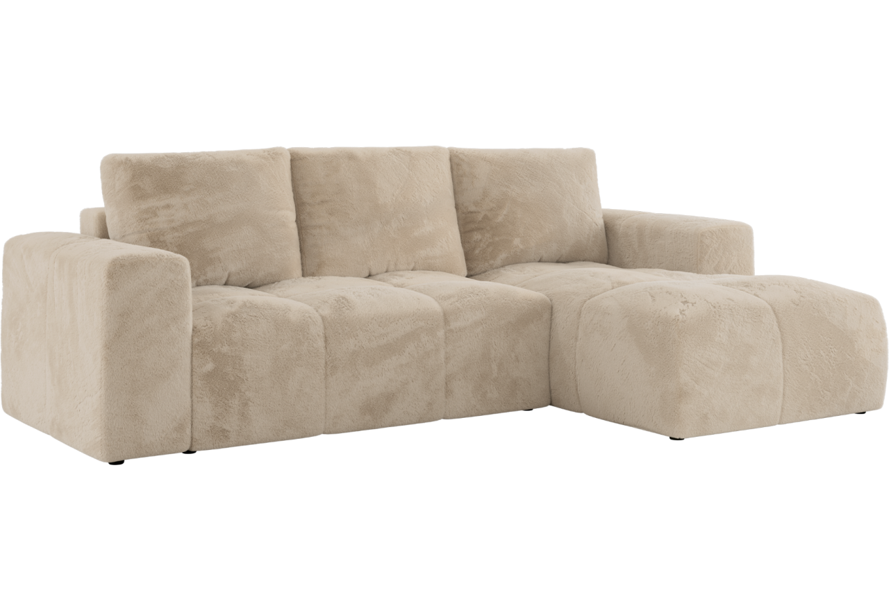 Narożnik MONIVA L - strona prawa - kremowy, plusz