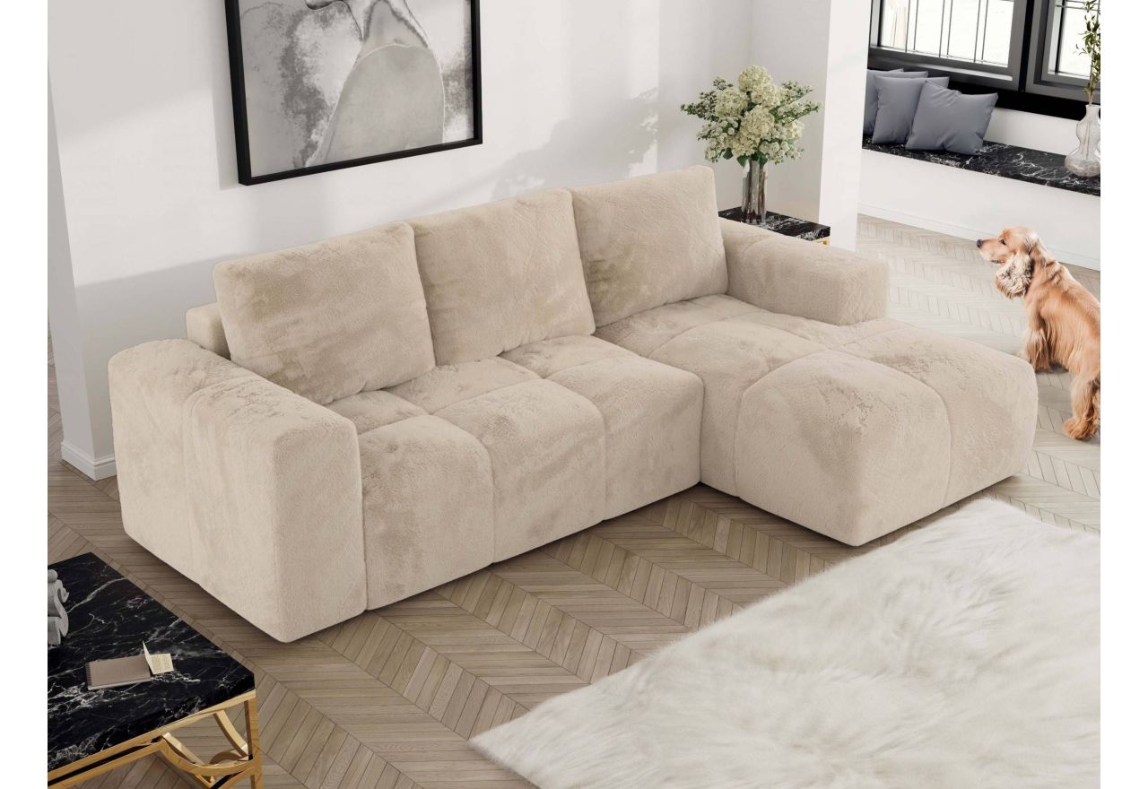 Narożnik MONIVA L - strona prawa - kremowy, plusz