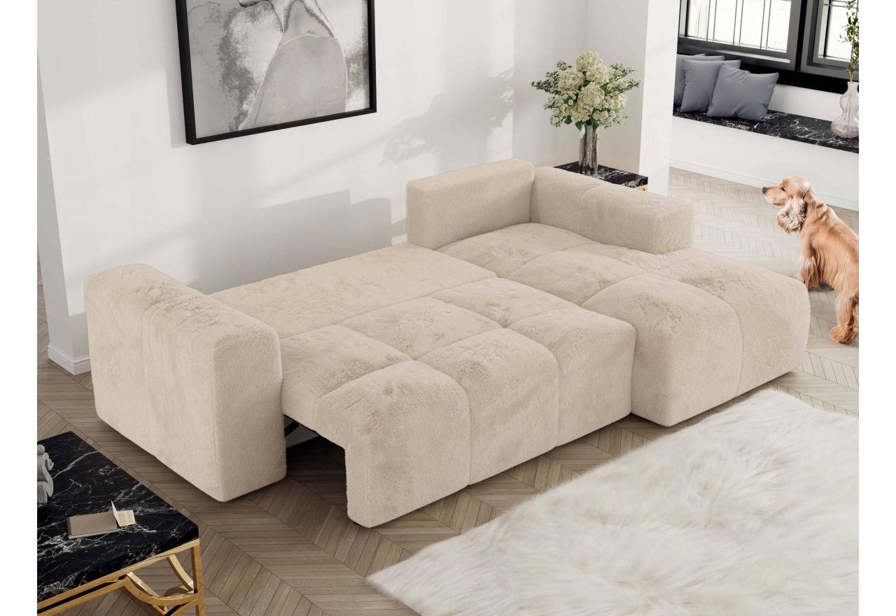 Narożnik MONIVA L - strona prawa - kremowy, plusz