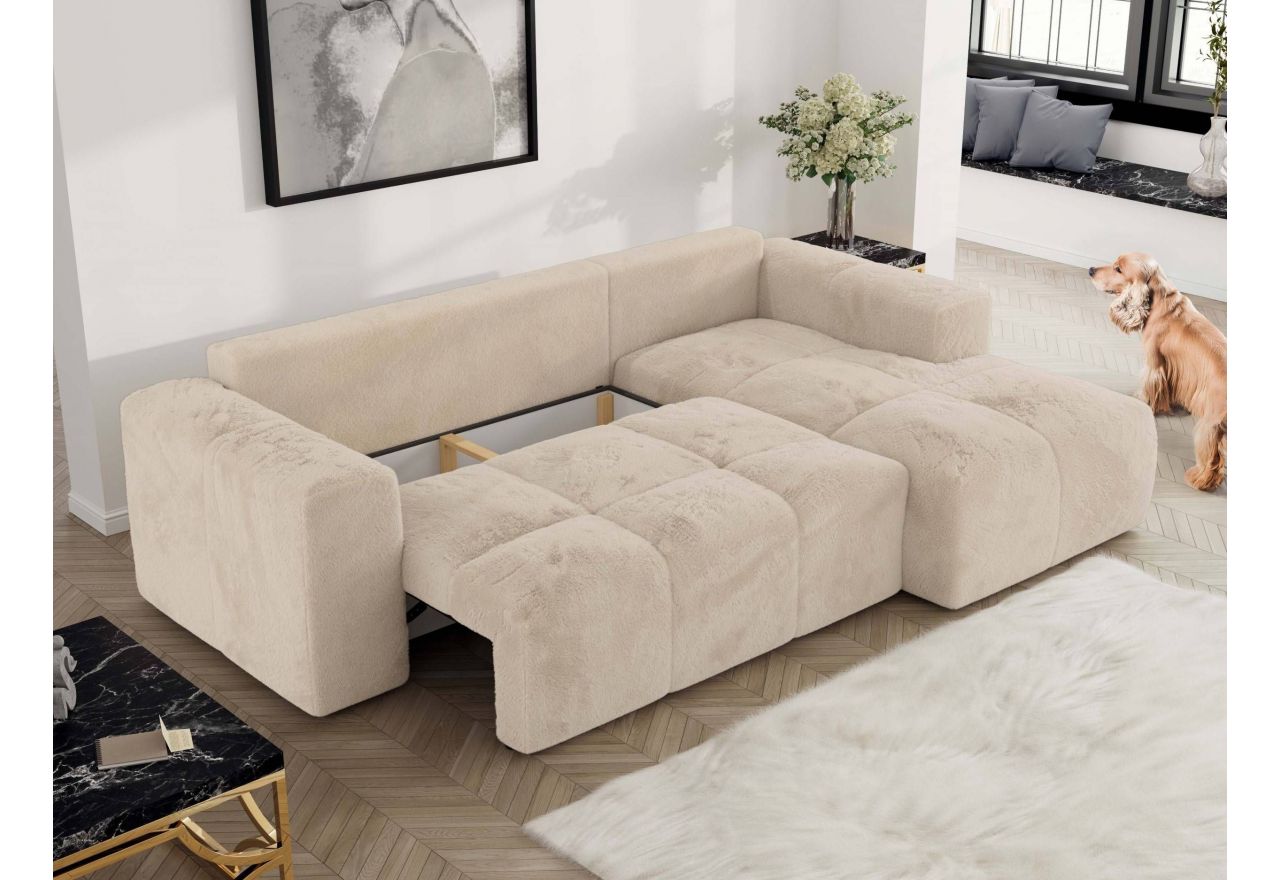 Narożnik MONIVA L - strona prawa - kremowy, plusz