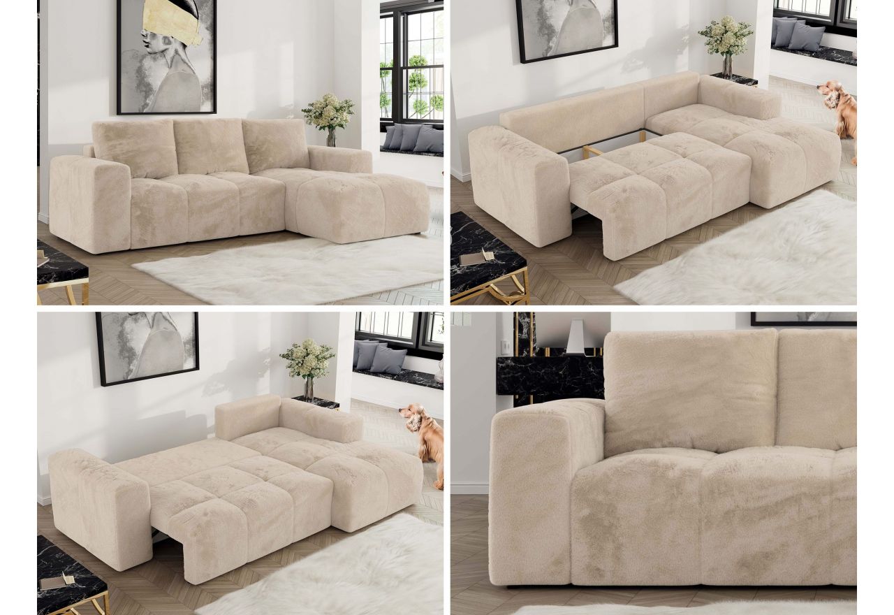 Narożnik MONIVA L - strona prawa - kremowy, plusz