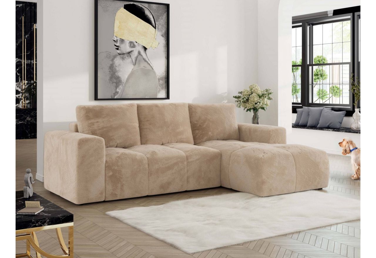 Narożnik MONIVA L - strona prawa - beżowy, plusz