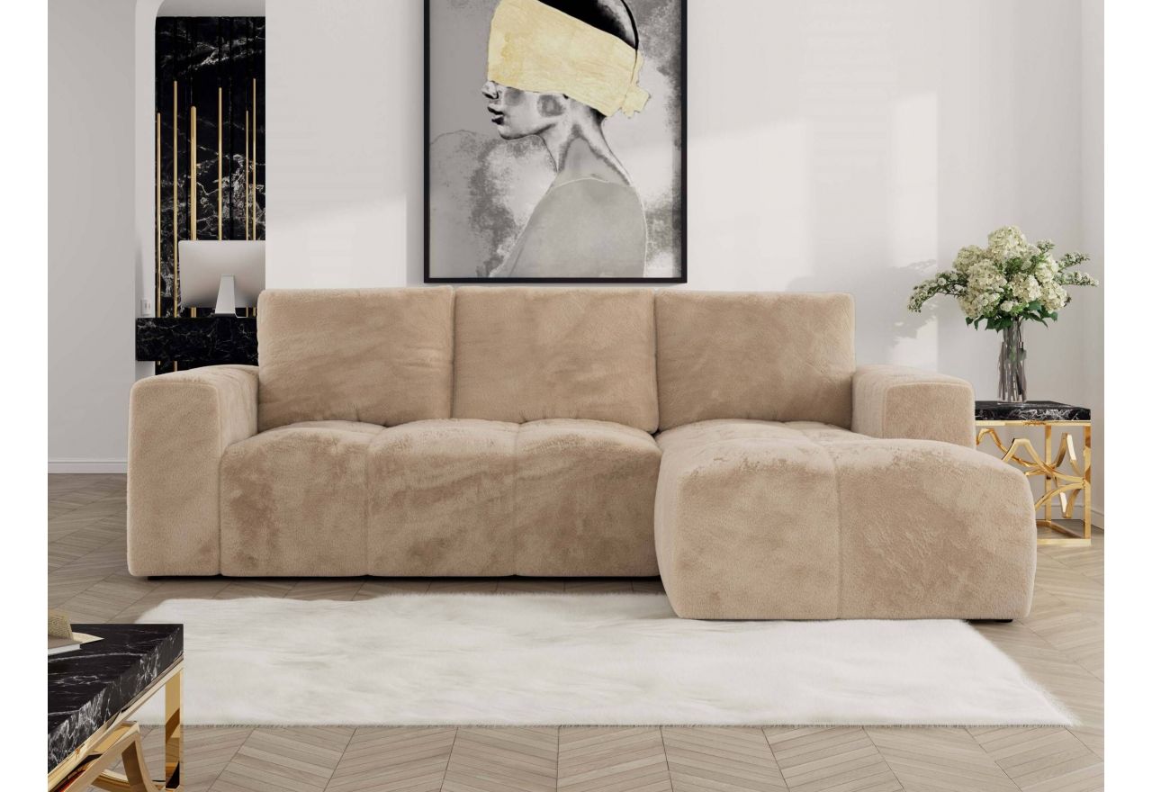 Narożnik MONIVA L - strona prawa - beżowy, plusz