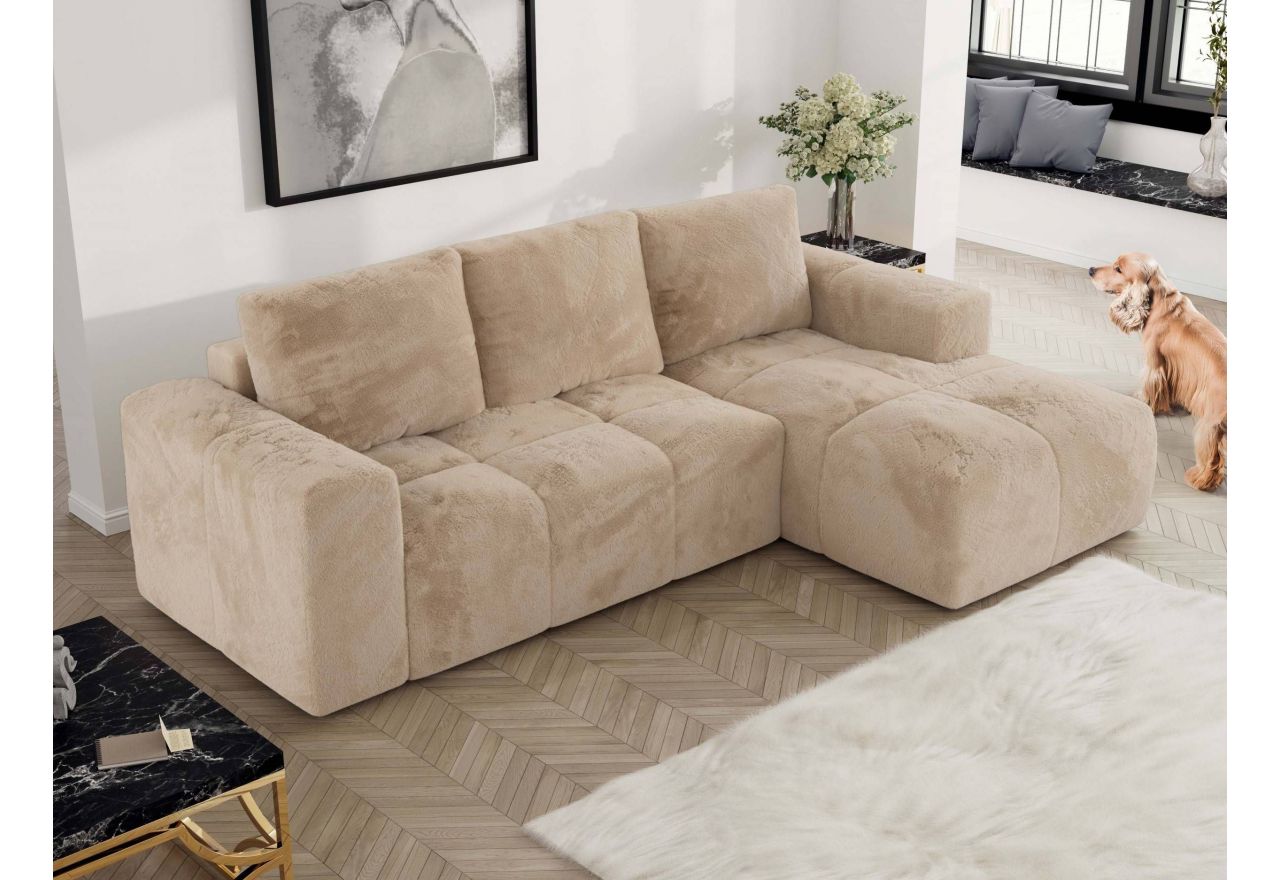 Narożnik MONIVA L - strona prawa - beżowy, plusz