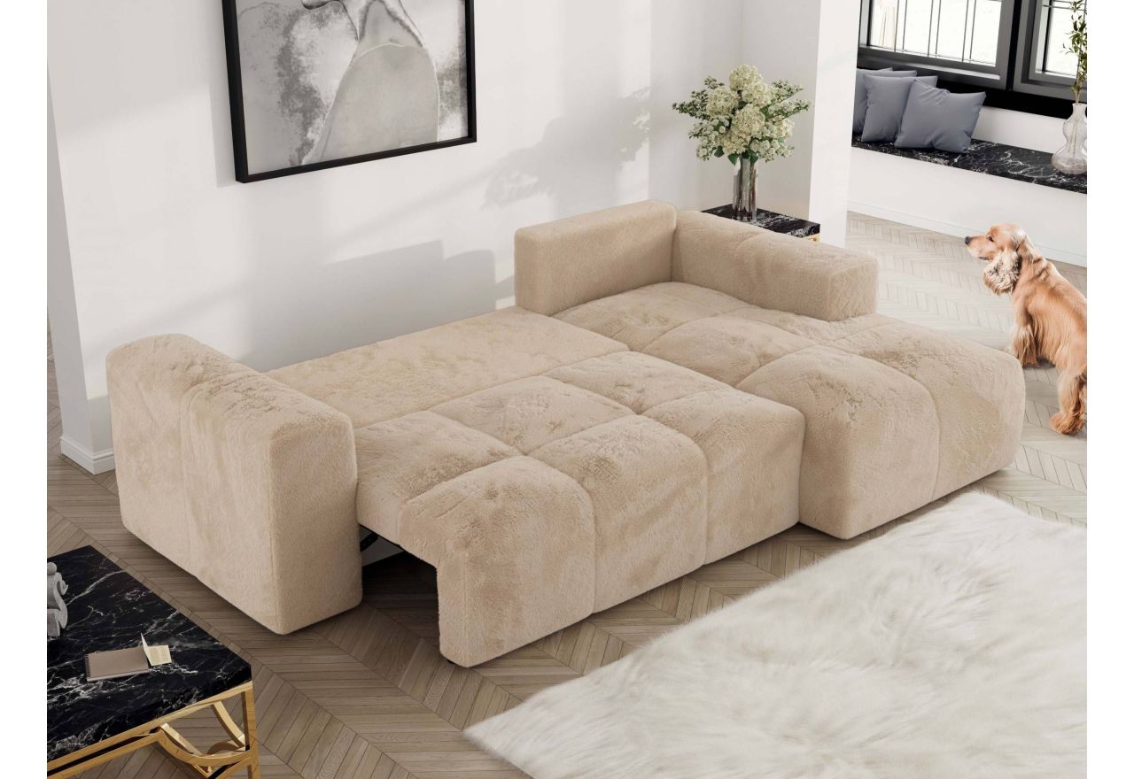 Narożnik MONIVA L - strona prawa - beżowy, plusz