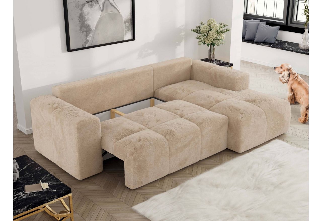 Narożnik MONIVA L - strona prawa - beżowy, plusz