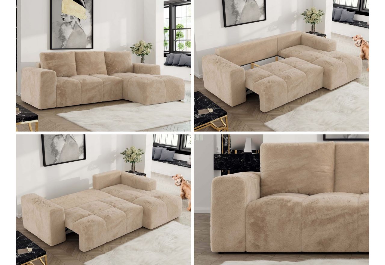 Narożnik MONIVA L - strona prawa - beżowy, plusz