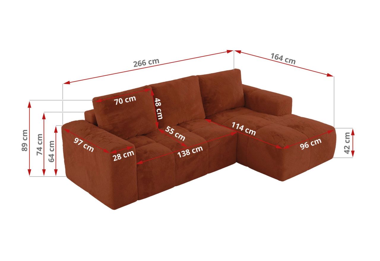 Narożnik MONIVA L - strona prawa - pomarańczowy, plusz