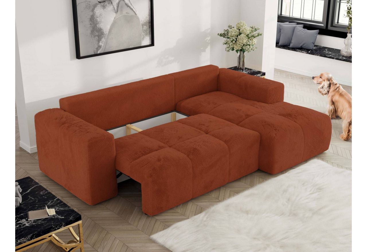 Narożnik MONIVA L - strona prawa - pomarańczowy, plusz